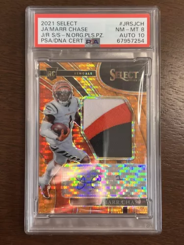 JA’MARR CHASE ORANGE PULSAR ROOKIE JUMBO PATCH AUTO /25 RPA 2021 SELECT RC EX-MT