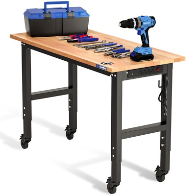WORKPRO Garage Workbench 48''X22'' Adjustable Heavy-Duty Workbench with Wheels