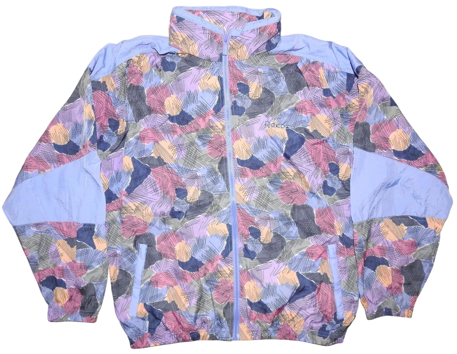 Vintage 90s Reebok Pastel Geometric Full Zip Lightweight Windbreaker Medium
