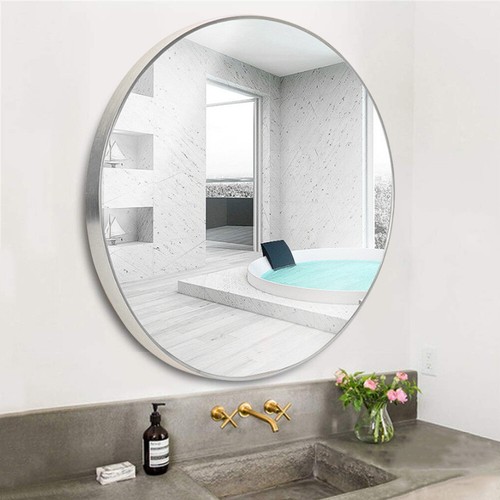 40/80cm Round Wall Mounted Bathroom Mirror Makeup Dressing Mirror Silver Frame - Picture 4 of 10
