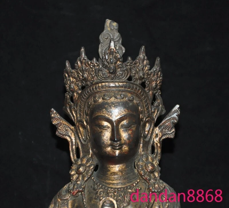 Templo budista tibetano bronce dorado verde Tara Kwan-Yin diosa Buda estatua Foto 2 de 4