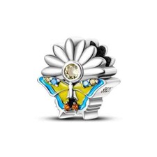 Charm Farfalla e Fiore in Argento 925 con Dettagli Colorati - Uniquegioielli