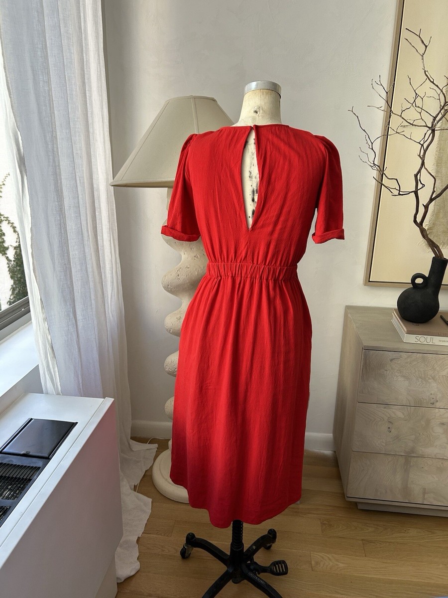 Zara Red Linen Dress Midi Dress Size Small | eBay