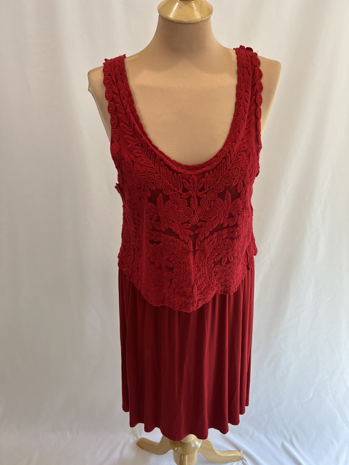 Anthropologie Lilka Women’s Red Tank Dress Lace Overlay Knit Sleeveless