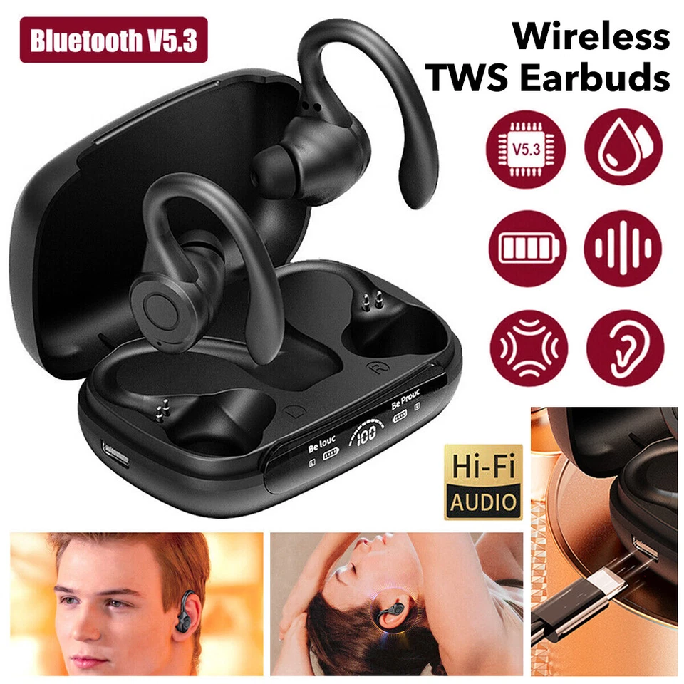 Bluetooth 5.3 Headset TWS Wireless Earphones Earbuds Stereo Headphones Ear Hook - Image 2 of 4