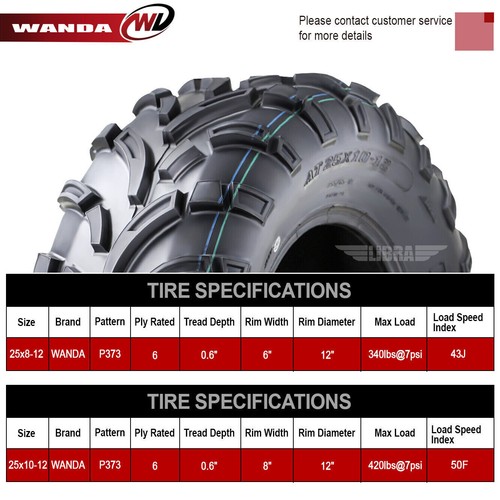 04-07 Suzuki EIGER 400 VINSON 500 TWIN PEAKS 700 ATV Tires 25x8-12 25x10-12 Mud - Picture 4 of 9