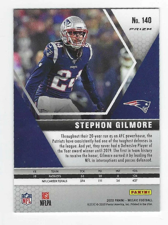 2020 panini mosaic red yellow stephon gilmore card #140 - Image 2 of 2