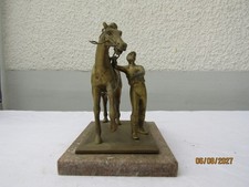 ancien cheval et son jockey en bronze sur socle marbre art déco