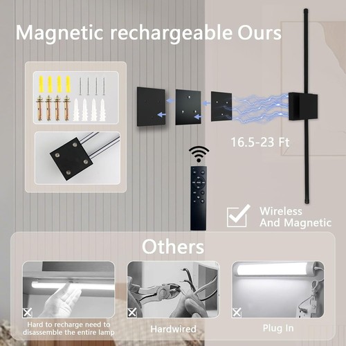 31 Inch Rechargeable Wireless Wall Sconces Battery Operated Wall Lights/Remote - Picture 5 of 8