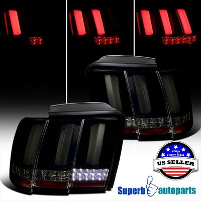 Fits 1999-2004 Ford Mustang Sequential LED Tail Lights Lamps Glossy Black Smoke