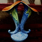 Arts Crafts Roseville  DEEP BLUE Velmoss II Double Vase ORANGE  INT. GOLD LABEL