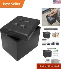 Storage Ottoman Folding Foot Rest Stool, Leather Footstool Bench, Short Ottom...