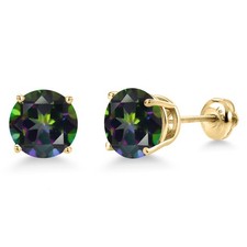 14K Yellow Gold Green Mystic Topaz Stud Earrings for Women  4.80 Cttw 