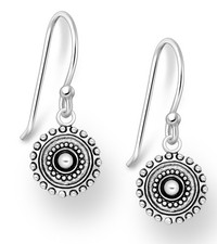 925 Sterling Silver Oxidised Sunburst Dangle Hook Earrings 24mm Hallmarked Gift