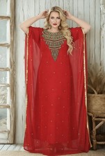 Elegant Dubai Moroccan Royal Fancy Abaya Islamic Eid Red Kaftan SALE Georgette