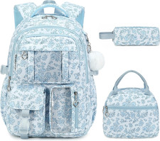 Girls Backpack for School with Lunch Bag Pencil Case Set, 3PCS Cute Kids Bookb