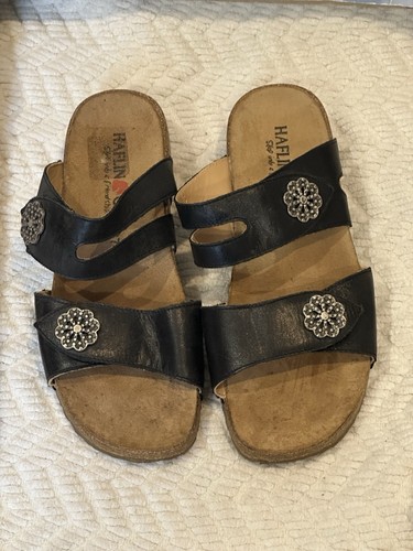 Haflinger Stiefmütterchen 2 Riemen schwarz Slipper Pantoletten Sandalen Damen Größe EU 37 US 6 - Bild 2 von 8