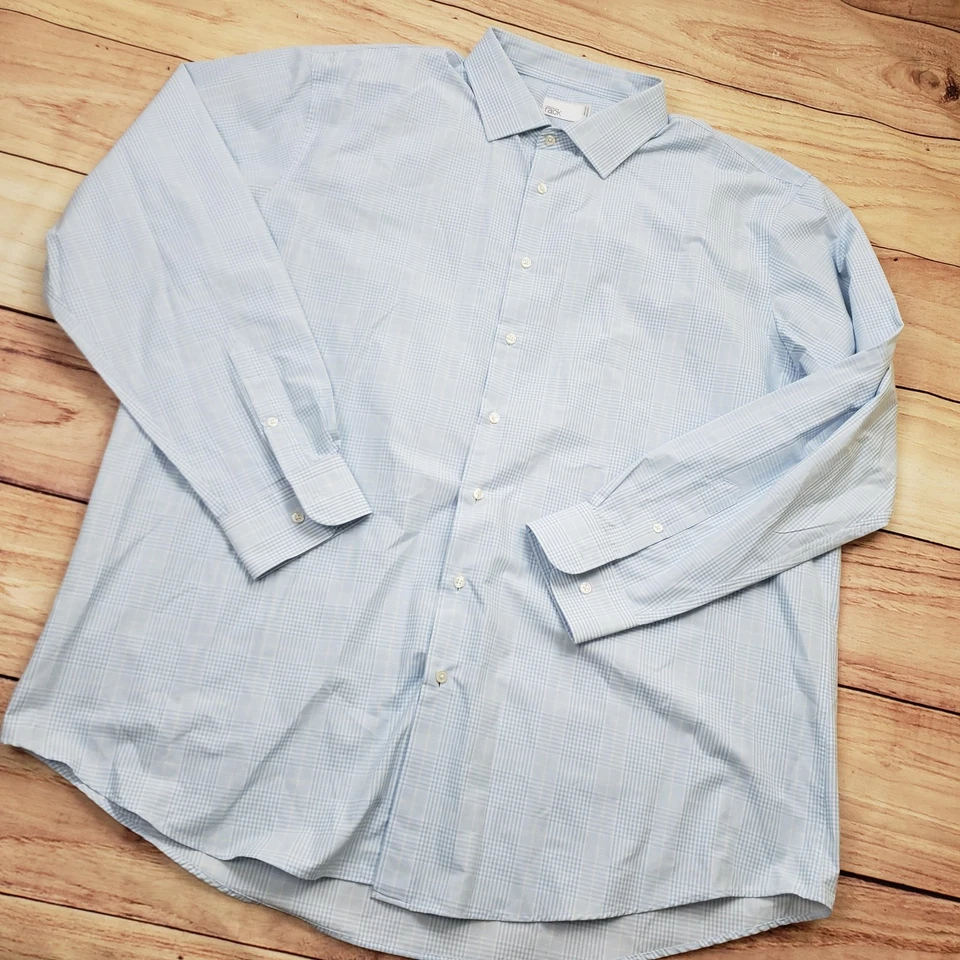 Camisa Nordstrom Rack Para Hombres 18.5 2XL Azul A Cuadros Abotonada Tradicional Fácil Cuidado Foto 2 de 4
