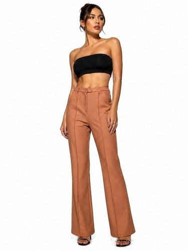 Missguided Faux Leather Flare Pants High Waist Wide Leg Tangerine Orange Trouser