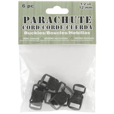 Pepperell Parachute Cord Bracelet Buckles 12mm 6/Pkg-Black - 6 Pack
