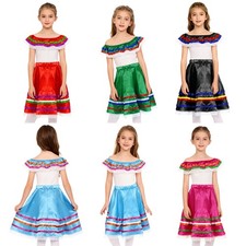 Kids Girls Mexican Dress Lace Trim Ruffled Top With Skirt Full Circle 2 Pieces