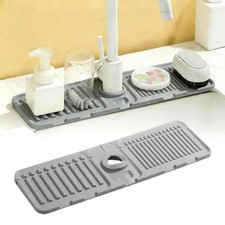 Gray Faucet Mat for Kitchen Sink with Silicone Soap Dish and Splash Guard for...