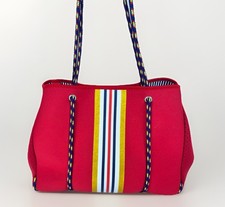 Neoprene Large Tote Bag Rope Handle Foldable Beach Bag Red White Blue Striped