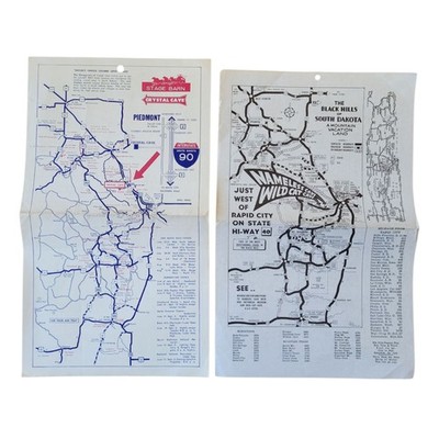 Vintage Crystal Cave Nameless Wild Cat Caves Black Hills SD Tourist Maps c.1963