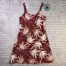 Vintage Hilo Hattie Hawaii Womens Small Red Tank Dress Palm Leaves Bamboo Blend