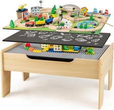 Costzon Train Table, 5 in 1 Kids Activity Wooden Set w/ 78 Pieces Railway Plays