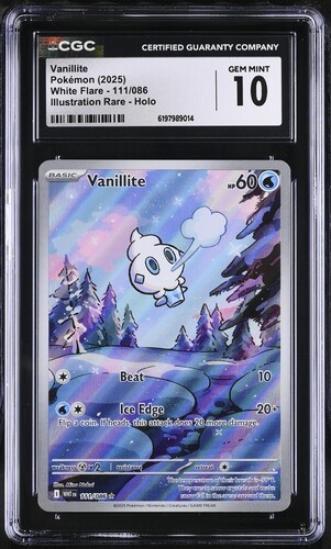 CGC Gem Mint 10 Pokemon 2025 Vanillite 111/086 Illustration Rare White Flare