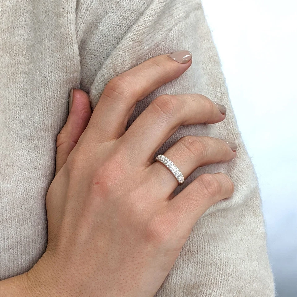 Silverly Anello Donna Argento 925 Zirconia Cubica Spesso Mezza Verretta 3 Linee - Immagine 4 di 4