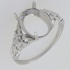 925 Sterling Silver Semi Mount Ring Setting Oval Cut 12x10mm Women filigree Ring