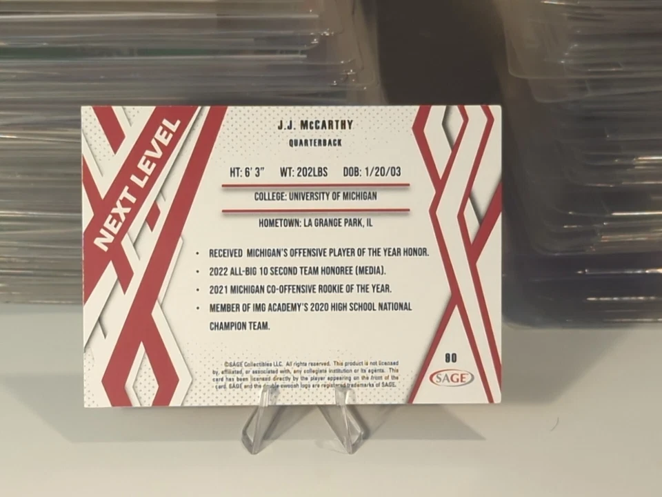 J.J. McCarthy 2024 Sage Low Series Football Black Next Level Minnesota Vikings  - Image 2 of 2