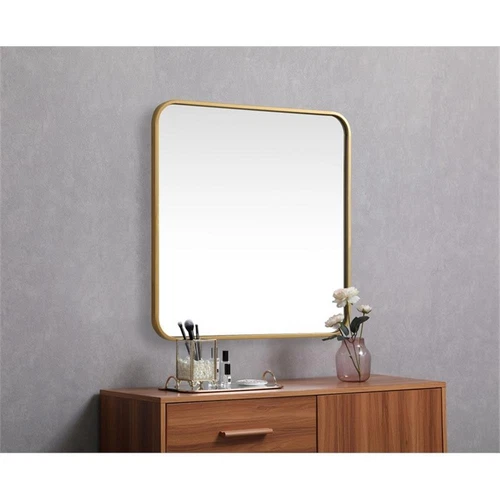Elegant Decor Evermore 24x24" Soft Corner Square Metal Mirror in Brass - Picture 6 of 7