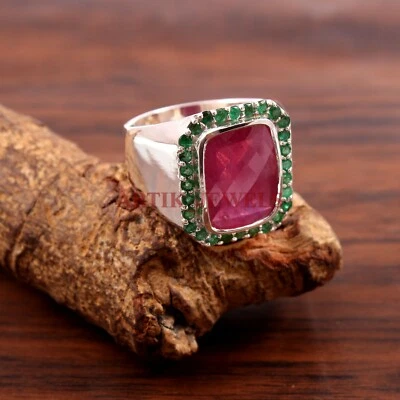 Heizbarer Rubin Und Onyx Edelstein Mit 925 Sterlingsilber Ring Für Männer #3454 - Bild 1 von 4