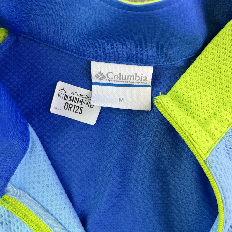 Camiseta deportiva de ciclismo Columbia para hombre mediana azul verde neón manga corta 1/4 cremallera Foto 3 de 4