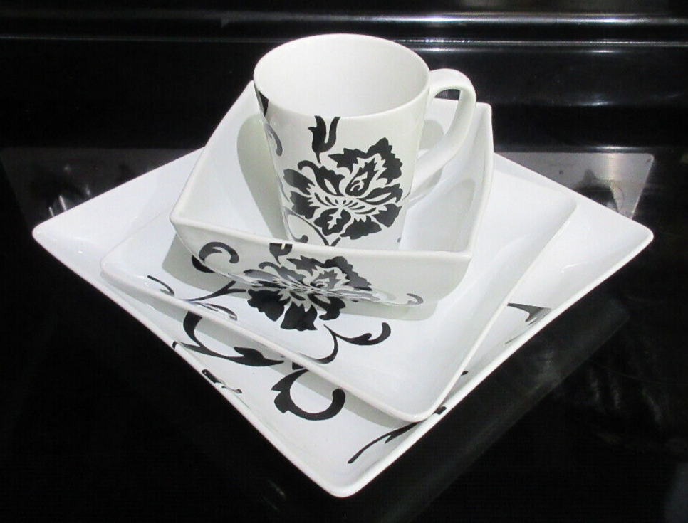 COVENTRY MON CHERI Porcelain Black White Square Deep Plate Bowl Cup Trinket Tray