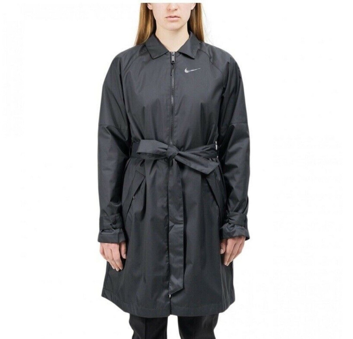 Nike Woven Windrunner Long Trench Jacket Black Womens XS Sport