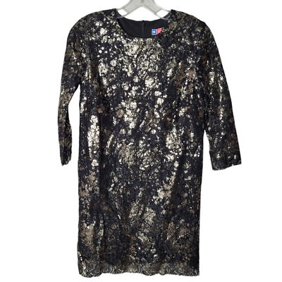 MSGM Womens Size 40 Sm Mini Dress Long Sleeve Floral Lace Back Zip Black  Gold | eBay