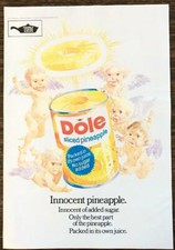 1972 Sliced Pineapple Print Ad Innocent of Added Sugar Cherubs Angels Halo