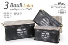 SET 3 BAULI BOX IN LATTA CON COPERCHIO IN LEGNO RETTANGOLARI BED-821981