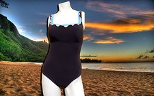 NWT GOTTEX CHOCOLATE BROWN AQUA WHITE TRICOLORE 1 pc BATHING SUIT SWIMSUIT SZ- 6