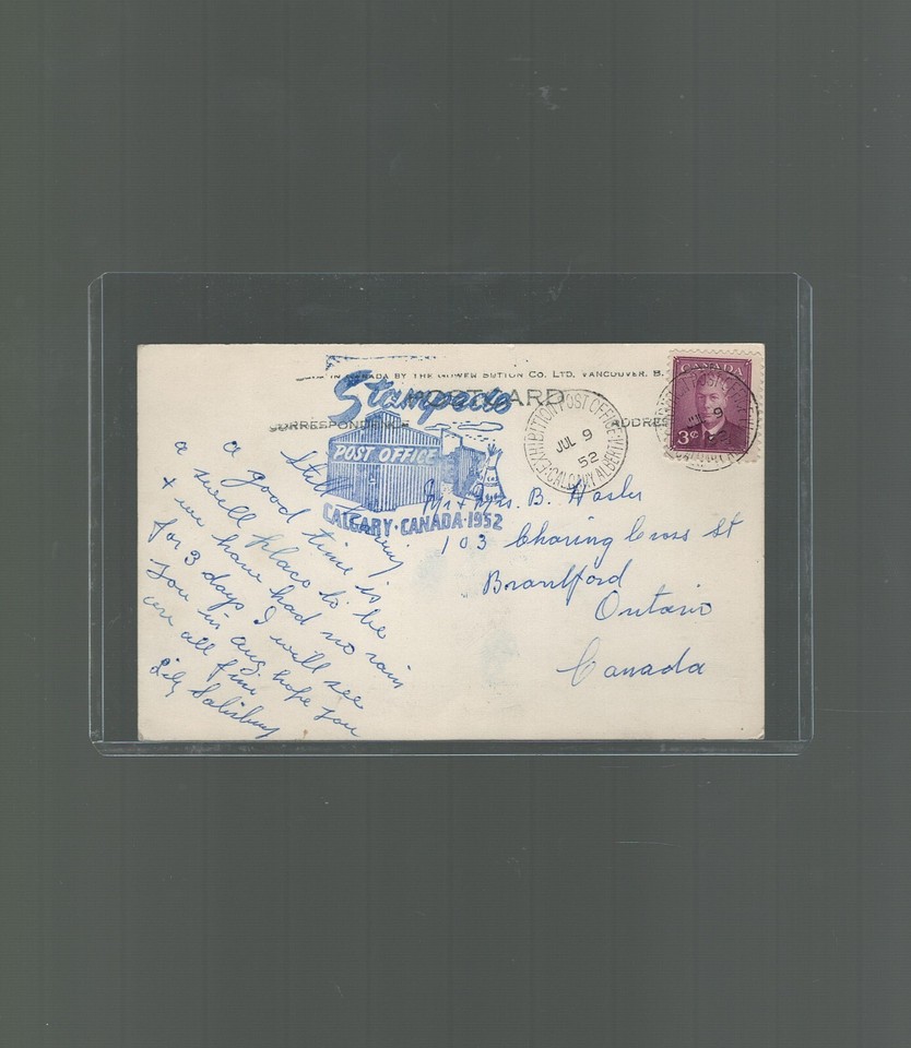 Postcard 1952 Calgary Stampede Canada Downtown Calgary Cars Hotel