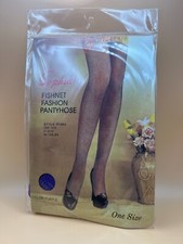 New Vintage Sophia Purple Fishnet Pantyhose One Size 5  -5  10" 90-165 lbs P1660