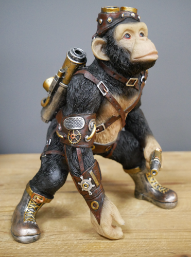 Steampunk Gothic Fantasy Themed Metallic Monkey Decorative Ornament Statue - Picture 5 of 5