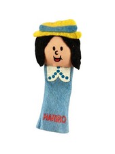 HARIBO Finger Puppe Figur Großmutter Gelber Hut Blaues Kleid H 11cm Vintage 1996