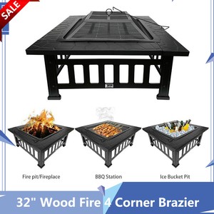 32" Outdoor Wood Fire 4 Corner Brazier Heater Stove Multipurpose BBQ