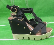 NEW Black 4.5"High Wedge Heel 1"Platform Ankle Strap Shoes WOMEN Size 7