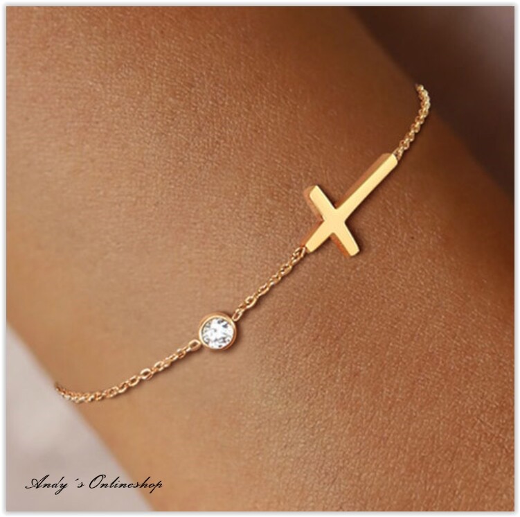 Damen Armband Kreuz Geschenk Edelstahl Zirkonia Geschenk für Frauen Arm Band